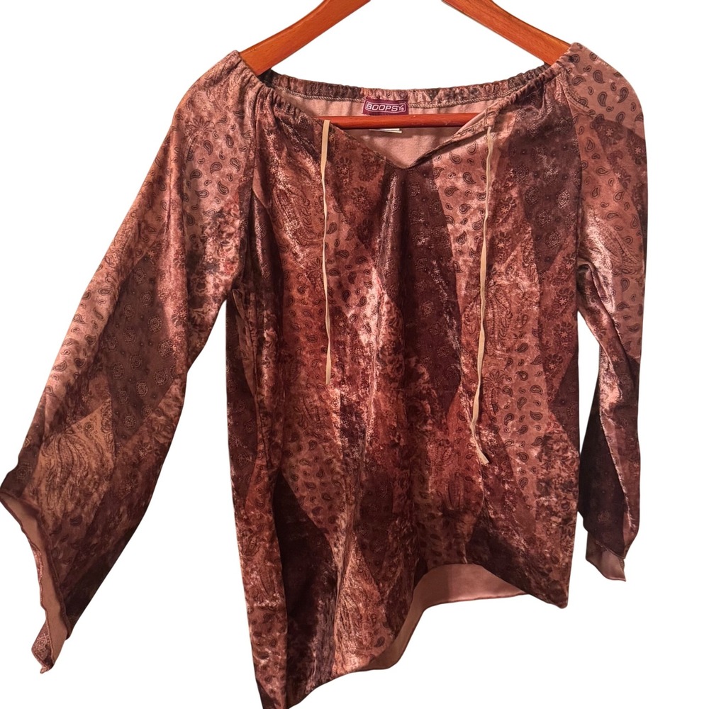 Vintage Y2K Boopsy Velvet Boho Blouse w/ Asymmetrical‎ Details – Made in France